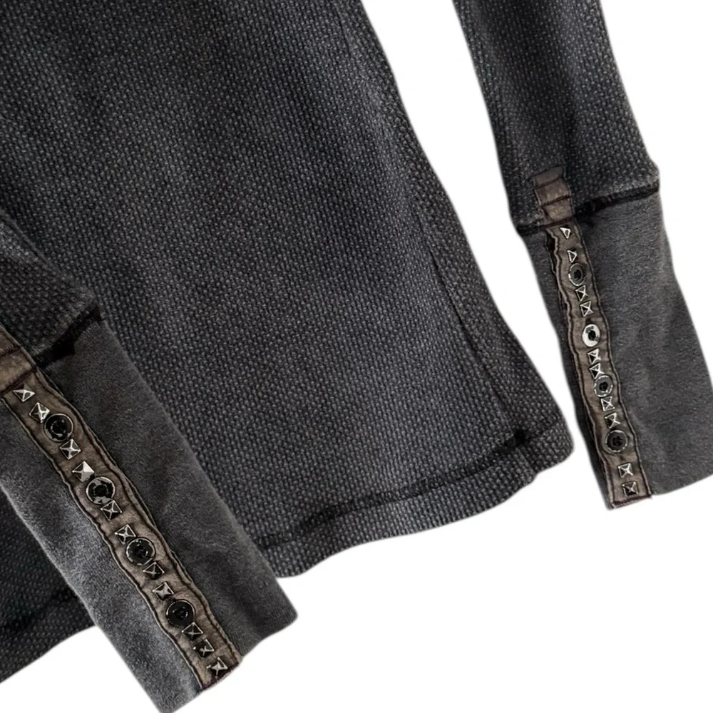FREE PEOPLE Moto Studded Thermal Long Sleeve Top Shirt Tunic - Picture 5 of 6